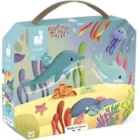 Janod Puzzle en carton Frise Les animaux marins avec poster 36 pièces