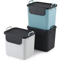 Rotho Kit de 3 poubelles de tri, Poubelle, Blanc, Bleu, Gris