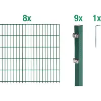 Alberts 646400 Clôture en treillis double comme set complet de clôture de 18 pièces, vert, hauteur 80 cm, longueur 16 m