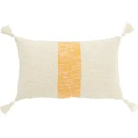 J-Line Coussin rectangle lignes+floches coton blanc/orange