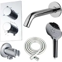 FortiFura Calvi Ensemble de robinet de baignoire - bec - 22cm réductible - corps lisse - douchette ronde - partie encastrable - support mural - chrome SW542643/SW706209/SW721166/SW1122510/SW496814