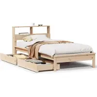 vidaXL Lit en pin massif avec étagère sans matelas 140x190 cm