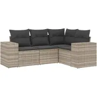 vidaXL Ensemble de salon de jardin 4 pièces avec coussins gris clair Poly rotin