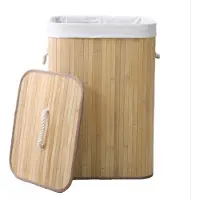 Ceruzo Panier à linge en bambou avec couvercle - 72L - Bambou - Sac intérieur lavable - Trieur de linge - Poignées-Naturel