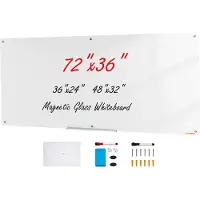 Vevor Tableau Blanc Magnétique Effaçable à Sec en Verre 182,9x91,5 cm