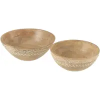 J-Line Set 2 bols perles bois de manguier naturel/blanc