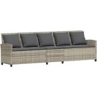 vidaXL Canapé de jardin 5 places avec coussins gris clair Poly rotin