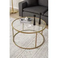 Skye Decor , Berlin - Gold, table basse, or, 100 % verre trempé, 80 x 80 x 45 cm