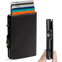 Luft Porte-cartes pour 10 cartes Cuir - Sécurisé - Extensible - Protection RFID - Carte - Portefeuille - Aluminium - Homme - Pour hommes et femmes - Porte-cartes - Noir