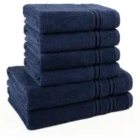 Hammetex Lot de 6 serviettes de bain 100 % coton doux et absorbants, 2 serviettes de bain 70 x 140 cm, 4 serviettes de toilette 50 x 100 cm, bleu foncé
