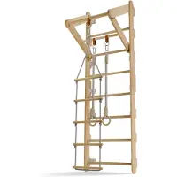 Juskys - Support mural pour enfants - 62 x 210 x 57 cm - naturel et bois - avec échelle de corde et anneaux tournants - Support d'escalade d'intérieur pour la chambre - favorise la motricité et la