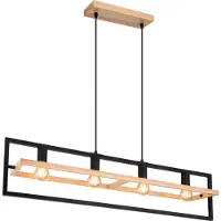 Globo Lampe suspendue à 4 lumières Erica noir avec bois
