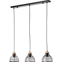 Brilliant Suspension moderne AVIA | Lampe à trois flammes avec abat-jour noir avec détail en bois durable Ø 47 cm| 3x E27 douille max. 52 W | Métal/bois