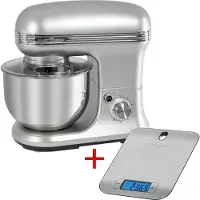 ProfiCook Set pétrin PC-KM 1222 W argent/inox avec balance de cuisine / 1.200 watts / 5 litres / 8 vitesses / démarrage en douceur
