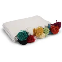 Safaary Couvre-lit marocain blanc avec pompons colorés