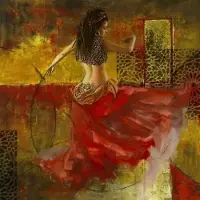 Safaary Peinture arabe danseuse du ventre rouge or
