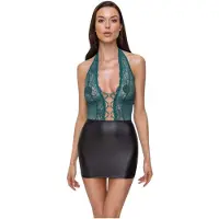 Cottelli - robe brillante en dentelle avec laçage (noir-vert) - M
