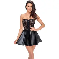 Noir - robe mini moulante - haut dentelle - effet brillant -