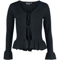 Voodoo Vixen Gilets & Ponchos de Voodoo Vixen - Tie Front Ruffle Cardigan - XS - M - pour Femme - noir - Taille M