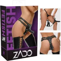 Zado - Culotte cuir avec 2 godemichés intérieurs (noir)