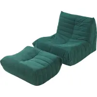 En.casa Fauteuil de sol avec pouf 'Kodsø' Fauteuil de sol avec dossier et pouf 75 x 90 x 100 cm Cordon vert