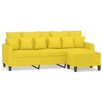 vidaXL Canapé 3 places avec pouf jaune clair 180 cm Tissu