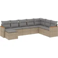 vidaXL Ensemble de salon de jardin 9 pièces avec coussins beige Poly rotin