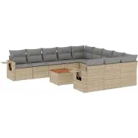 vidaXL Ensemble de 12 canapés de jardin avec coussins Beige Poly Rattan