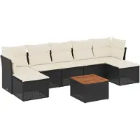 vidaXL Ensemble de jardin canapé 8 pièces avec coussins noir poly rotin