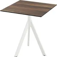Essentials Table de terrasse Infinity Tripod, structure blanche et plateau en stratifié imitation bois tropical, 70 x 70 cm, 1 pièce