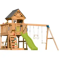 Axi Jack Aire De Jeux En Bois Avec 2 Balançoires, Toboggan Jaune / Extérieur, Bac À Sable, Trapèze/Mur D'Escalade | Portique