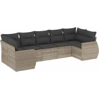 vidaXL Ensemble de salon de jardin 7 pièces avec coussins gris clair Poly rotin