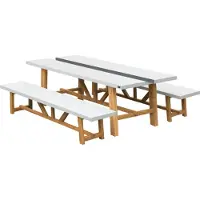 Axi Aaron Salon De Jardin, Table Et 2 Bancs, Blanc /Marron - 6/8 Personnes | Ensemble Extérieur / Salon En Bois Aspect Pierre Calcaire Et Bois