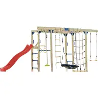 Axi Boris Aire De Jeux En Bois/Structure D'Escalade, Toboggan Rouge - Balançoires, Trapèze, Cordes D'Escalade Et Barres De Singe | Jeux Extérieur