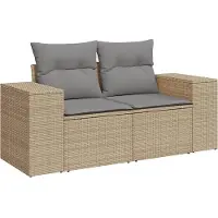 vidaXL Canapé de jardin avec coussins 2 places Beige Poly Rattan