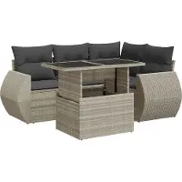 vidaXL Ensemble de salon de jardin 5 pièces avec coussins gris clair Poly rotin