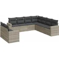 vidaXL Ensemble de salon de jardin 9 pièces avec coussins gris clair Poly rotin