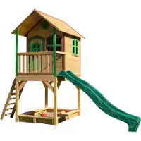 Axi Sarah Maison Enfant Avec Bac À Sable & Toboggan Vert | Aire De Jeux Pour L'Extérieur En Marron & Vert | Maisonnette / Cabane De Jeu En Bois