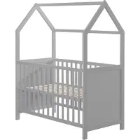 Roba Lit maison 60 x 120 cm, lit bébé et lit d'appoint en forme de maison, taupe, réglable en 6 positions