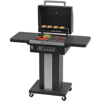Kitchenbrothers Barbecue au charbon de bois – – Barbecue Grill - Avec couvercle, grille de réchauffage & roulettes – 81 x 48 x 94 cm – Noir
