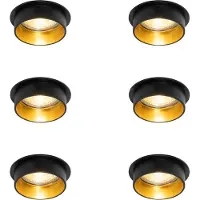 QAZQA Ensemble de 6 spots encastrables modernes noirs avec intérieur doré - Insta