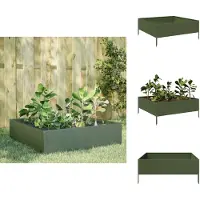 vidaXL Lit surélevé vert olive 100x100x25 cm acier