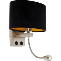 QAZQA Applique murale en acier avec abat-jour en velours ovale noir 25 cm - Brescia Combi