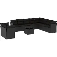 vidaXL Ensemble de salon de jardin 11 pièces avec coussins noir poly rotin