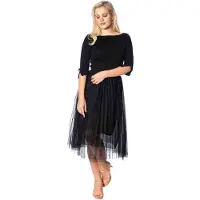 Banned Retro Jupe mi-longue de - Jupe En Voile Clouté Sophia - S-M - L-XL - pour Femme - noir - Taille S-M