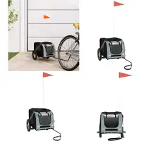 vidaXL Remorque pour vélo Chiens Gris et noir Tissu Oxford et fer