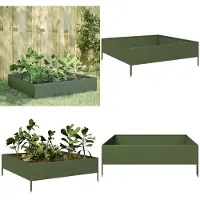 vidaXL Lit surélevé vert olive 100x100x33,5 cm Acier