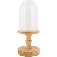 Clayre & Eef Cloche en verre avec base en bois Ø17x40cm transparent marron style campagnard