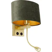 QAZQA Applique murale laiton avec abat-jour en velours vert ovale 25cm - Brescia Combi