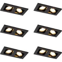 QAZQA Ensemble de 6 spots encastrables noirs rectangulaires 2 lumières - Qure